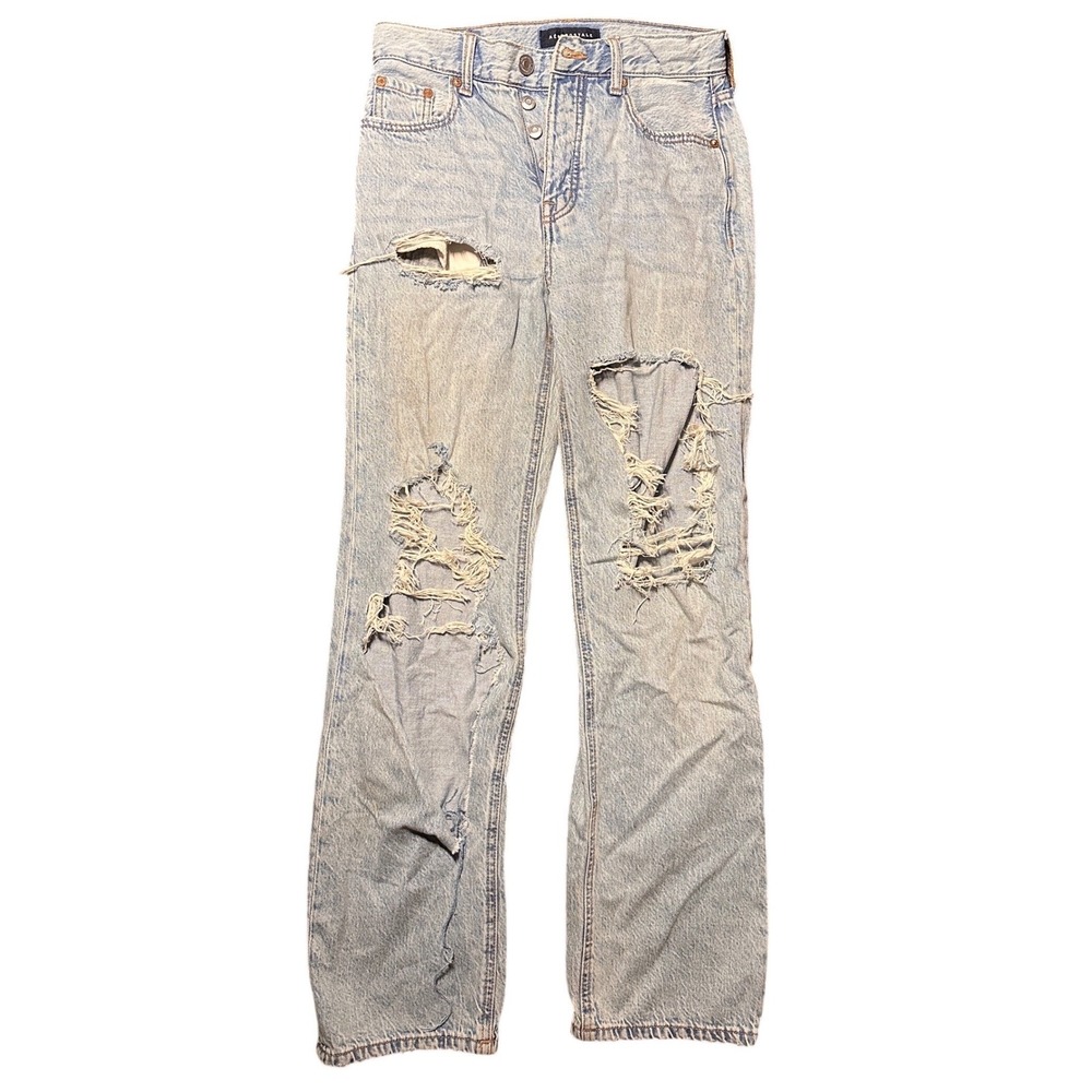 Aeropostale 90s Baggy High Waisted Distressed Light Wash Jeans Size 2 Reg